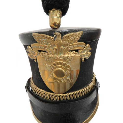 180 - American West Point Shako
black patent crown and body lower band.  Black felt body.  Black... 