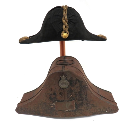 204 - Post 1901 Royal Navy Officer's Bicorn Hat
black beaver bicorn.  Black, acorn decorated braid ed... 