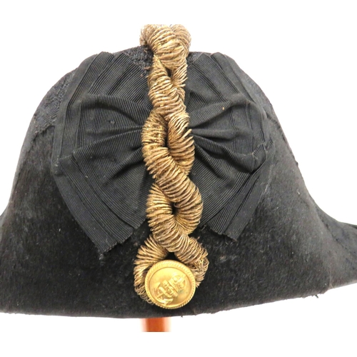 204 - Post 1901 Royal Navy Officer's Bicorn Hat
black beaver bicorn.  Black, acorn decorated braid ed... 