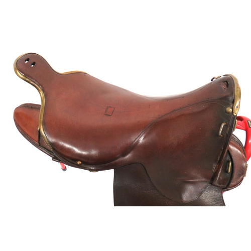 215 - 1891/98 Pattern Cavalry Saddle
leather seat with brass edged front and rear spoon.  Brass secur... 