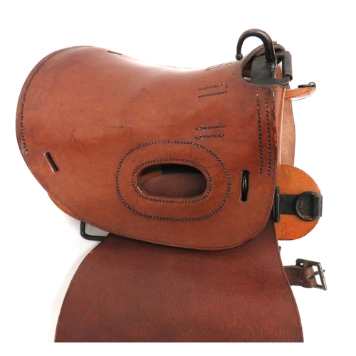 217 - Military Horse Driver's Saddle
small leather seat.  Steel front and rear arches.  Wooden framework w... 