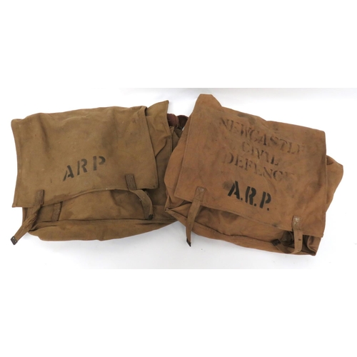 243 - Two WW2 ARP Casualty Blanket Transit Bags
consisting heavy webbing example.  Front flap stamped... 