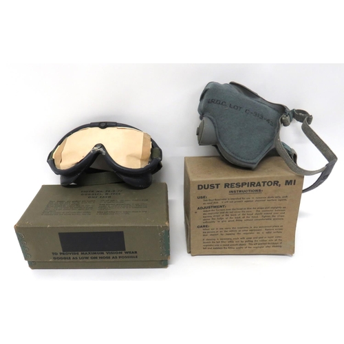 244 - Pair Of American M-1944 Goggles And Dust Respirator
M-1944 rubber frame goggles with clear lenses. &... 