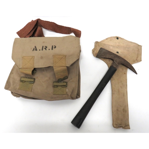 251 - WW2 AFS/ARP Fire Axe In Transit Bag
steel head with rear spike.  Head stamped with maker.  ... 