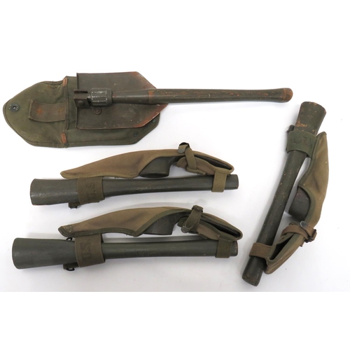 252 - WW2 American Shovel And Pickaxes
consisting folding head shovel dated 1944.  Complete in its ca... 