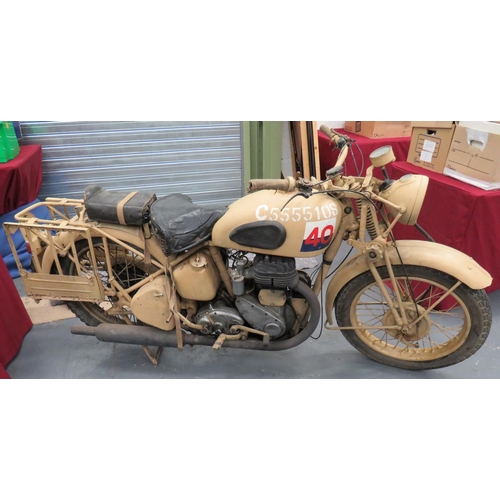 279 - WW2 M20 BSA Motorcycle
sand painted body and framework.  The petrol tank with Royal Signals marking.... 