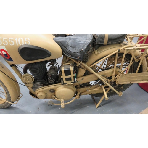 279 - WW2 M20 BSA Motorcycle
sand painted body and framework.  The petrol tank with Royal Signals marking.... 