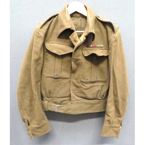 299 - 1937 Pattern Battledress Jacket
khaki woollen, single breasted, closed collar, short jacket.  Lower ... 