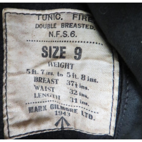 301 - WW2 Dated NFS Double Breasted Jacket
black woollen, double breasted, short collar tunic.  White meta... 