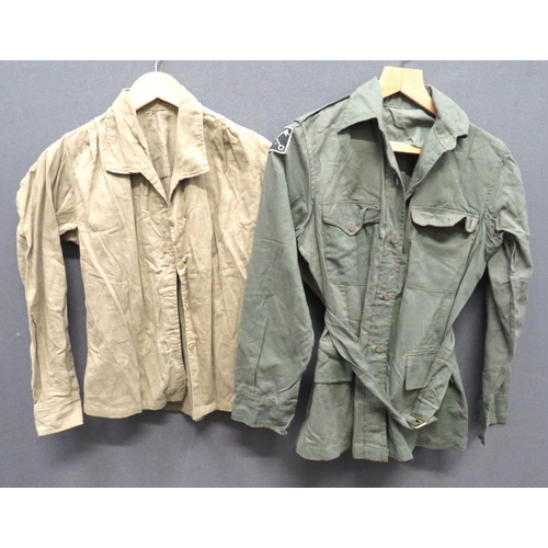 303 - WW2 ATS Bush Shirt
green, Aertex, single breasted, closed collar jacket.  Patch chest pockets with b... 