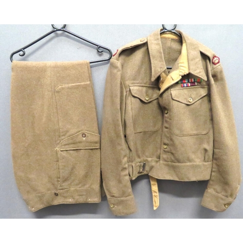 314 - WW2 1940 Pattern Battledress Jacket And Trousers
consisting khaki woollen, single breasted, pressed ... 