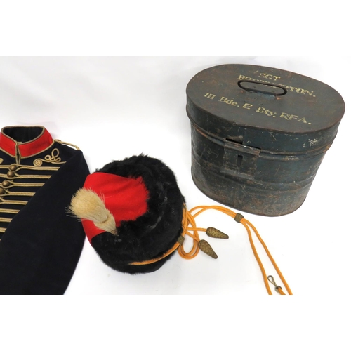 319 - Post 1901 Royal Horse Artillery Senior NCO's Uniform And Busby
consisting dark blue melton, single b... 