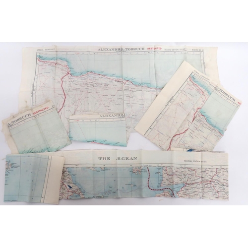 Five Cold War Silk Maps Of North Africa
colour printed silk maps covering The Aegean ... 4 x Alexandria-Tobruk.  All printed post 1955.