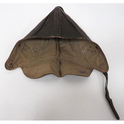 374 - WW1/Interwar Continental Flying/Driving Helmet
dark brown chrome leather, multi panel crown and neck... 