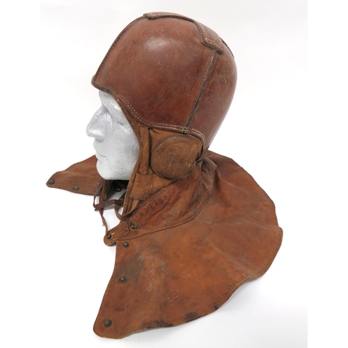 378 - WW1 American Balloon Airship Protective Flying Helmet
brown, hard leather, four panel crown.  Soft l... 