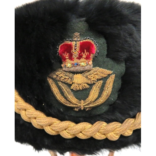 380 - Post 1953 Royal Air Force Bandsman's Busby
black, short fur busby.  The front with bullion embroider... 