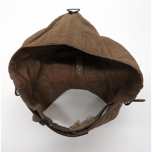 384 - WW2 German Luftwaffe Summer Pattern Flying Helmet
tan canvas, five panel helmet.  Crown with el... 