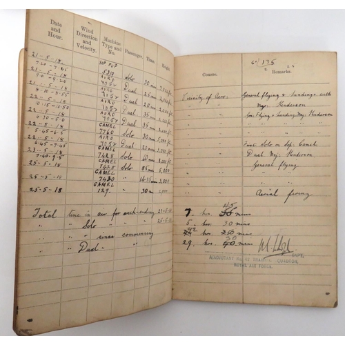 387 - WW1 RFC Air Gunners & Later Pilots Log Book & Ephemera.Recording the Royal Flying Corps serv... 