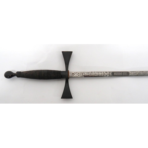 391 - 20th Century Masonic Sword
27 inch, narrow blade.  Etched foliage panels and Masonic symbols wi... 