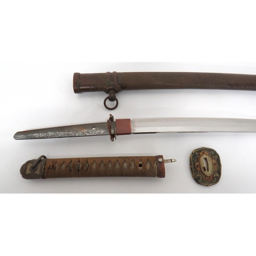 394 - WW2 Military Mounted Japanese Officer's Katana Sword With Signed Tang
27 1/4 inch, single edged blad... 