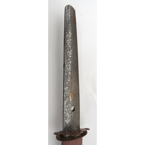 394 - WW2 Military Mounted Japanese Officer's Katana Sword With Signed Tang
27 1/4 inch, single edged blad... 