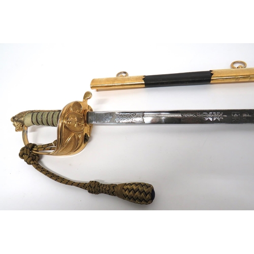 398 - Elizabeth II Royal Navy Officer's Sword By Wilkinson
31 inch, single edged blade with fuller.  ... 