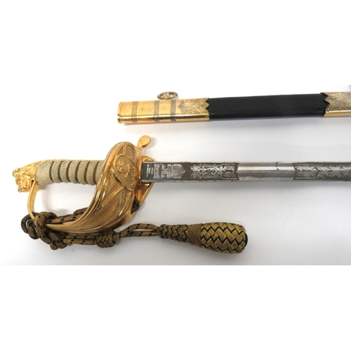 399 - Elizabeth II Royal Navy Officer's Sword By Wilkinson
30 3/4 inch, single edged blade with fuller. &n... 