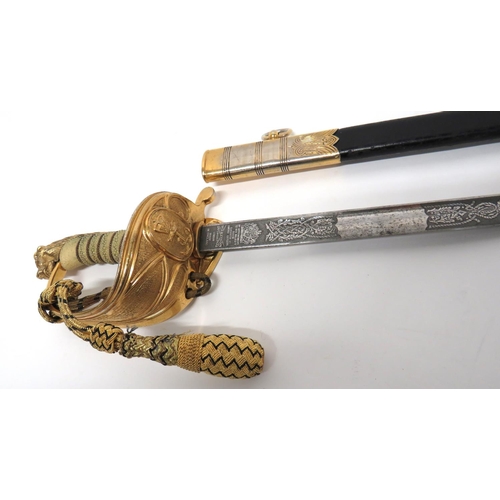 400 - Elizabeth II Royal Navy Officer's Sword By Wilkinson
31 inch, single edged blade with fuller.  ... 