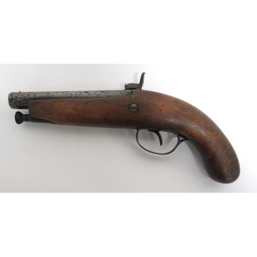 413 - Mid 19th Century Back Action Percussion Pistol
16 bore, 6 inch, smoothbore barrel.  Back action... 