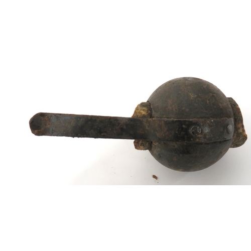 439 - WW1 Inert Austrian/German Stick Ball Grenade
cast iron, ball body.  Central filling hole.  Spring st... 