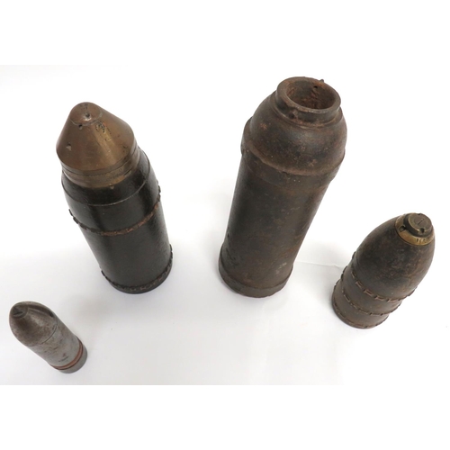 442 - 4 x Various WW1 Period Inert German Shell Heads
including steel head with copper driving bands and b... 