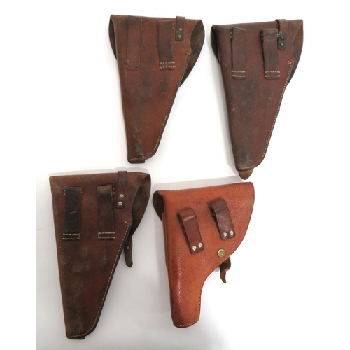 456 - 3 x Swedish Lahti M35 Husqvarna Holsters
brown leather, auto pistol holsters.  Top flap secured... 