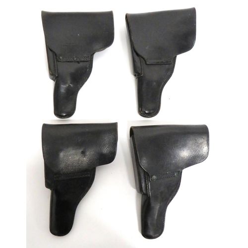 457 - 4 x Post War German Pattern P38 Auto Pistol Holsters
black leather holsters.  Top flap secured ... 