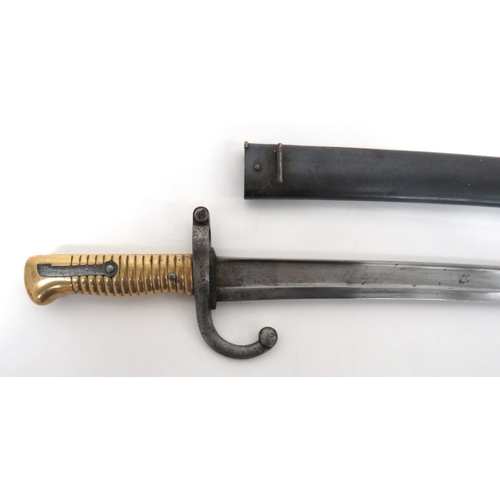 465 - French M1866 Chassepot Bayonet
22 1/2 inch, single edged, yataghan blade with wide fuller.  Bac... 