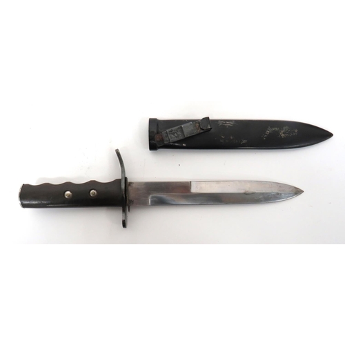 490 - WW2 Italian Fascist Dagger
8 1/4 inch, offset, double edged blade.  Blackened steel, turn up en... 