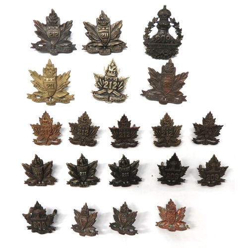 66 - 20 x Canadian WW1 Overseas Battalion Cap & Collar Badges
cap badges consist darkened KC 209 Batt... 