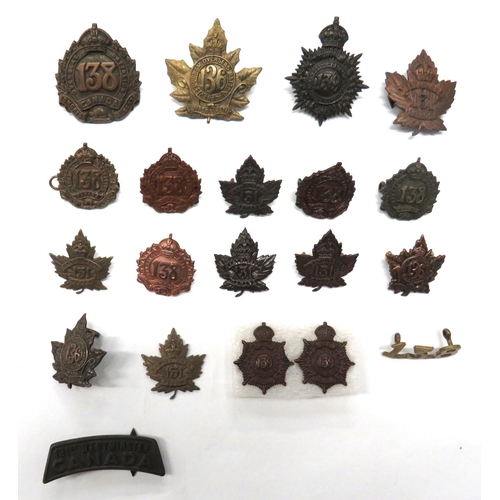 68 - 20 x Canadian WW1 Overseas Battalion Cap & Collar Badges
cap badges consist darkened KC 131 West... 