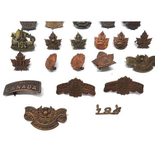 73 - 21 x Canadian WW1 Overseas Battalion Cap, Collars And Titles
cap badges consist darkened KC 195 Sask... 