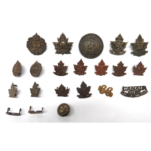 76 - 20 x Canadian WW1 Overseas Battalion Cap, Collars And Titles
cap consist darkened KC 65 Saskatchewan... 