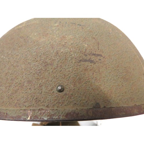 195 - WW2 Dated Armoured Troops Steel Helmet And Holster
green painted, rough texture crown.  Inner, black... 