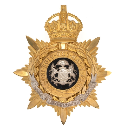 11 - Manchester Regiment Officer's helmet plate badge circa 1901-14.  Very fine gilt crowned star mounted... 