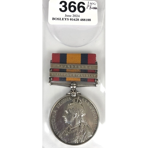 366 - 9th Lancers Boer War Casualty two clasp Queen's South Africa Medal.  Awarded  to 2908 CORPL G W BENC... 