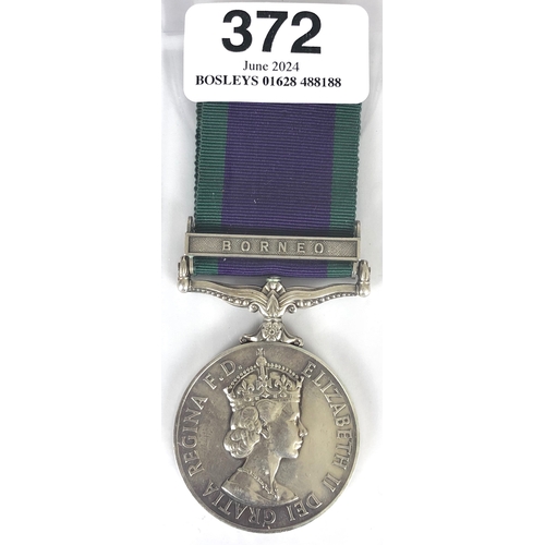 372 - Royal Marines Campaign Service Medal, clasp BORNEO.  Awarded to CH/X. 5322 F KENNEDY MNE RM.