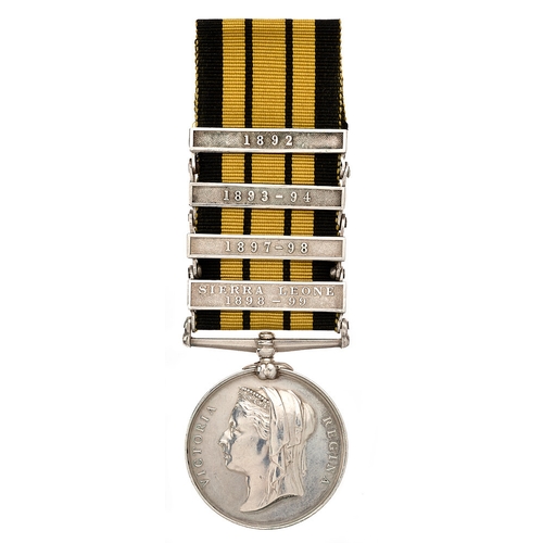 376 - 1st West Indies Regiment 4 clasp East & West Africa Medal.  Awarded to 124 PTE E MONTEITH 1/W.I.Rgt.... 