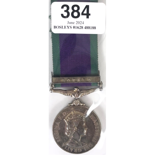 384 - Royal Marines Campaign Service Medal, clasp BORNEO.  Awarded to RM 21682 R C SERRELL  MNE RM