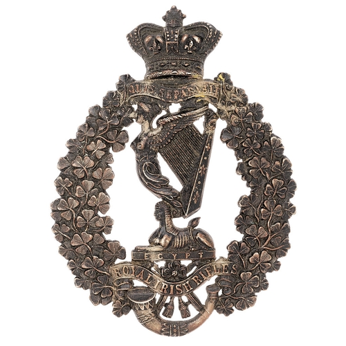 39 - Royal Irish Rifles Militia Victorian helmet plate badge circa 1881-90.  Good scarce die-stamped bron... 