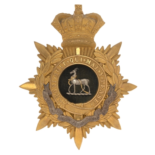 4 - Royal Warwickshire Regiment Victorian Officer's helmet plate badge circa 1881-1901.  Fine gilt crown... 