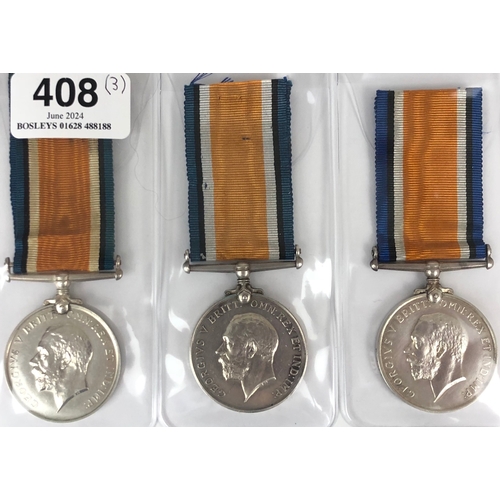 408 - 3 WW1 RNAS Royal Naval Air Service British War Medals  Comprising: F.17856 F. W. BEECH AC1 RNAS ... ... 