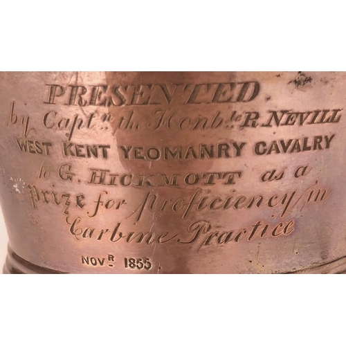 429 - 1855 West Kent Yeomanry Prize Silver Chalice Cup.  This example inscribed PRESENTED BY CAPT THE HONB... 