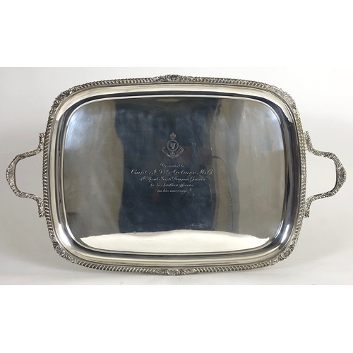 431 - 4th Royal Irish Dragoon Guards 1918 HM Presentation Silver Serving Tray.  This Magnificent large sil... 